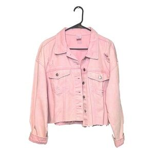 Light Pink Distressed Jean Jacket